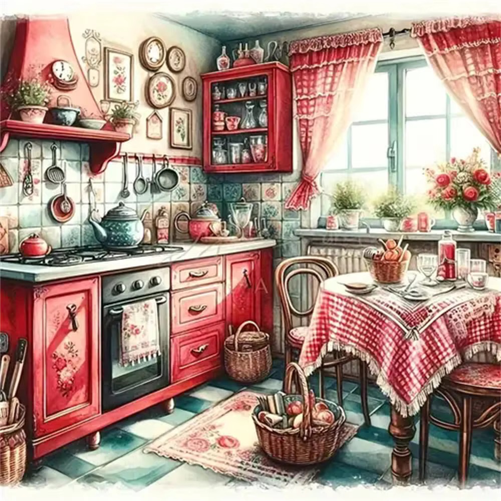 Уютная винтажная красная сцена – обзор и цена Interior Design Kitchen